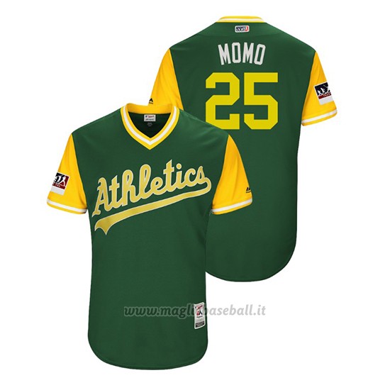 Maglia Baseball Uomo Oakland Athletics Stephen Piscotty 2018 Llws Players Weekend Momo Green